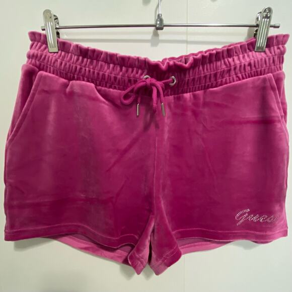 Guess Lillian Velour Dragonfruit Shorts Women's Size Medium Pink Pull on Sparkle - Picture 2 of 10